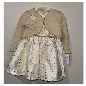 Carter’s Baby Girl Dress Set – 18M | Gold Polka Dot Holiday Outfit NWT